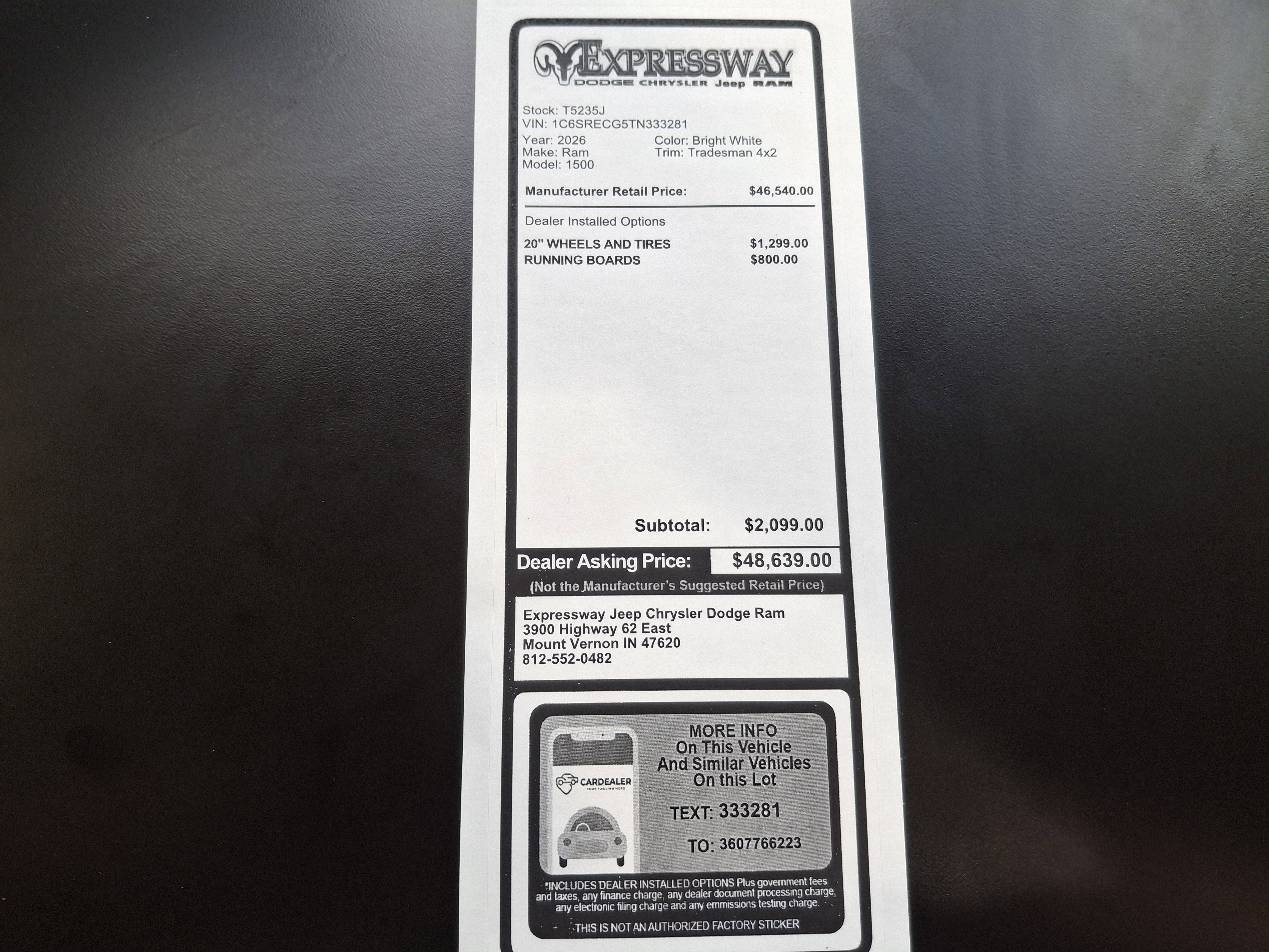 2026 RAM 1500 Tradesman 4x2 Quad Cab 6'4 Box