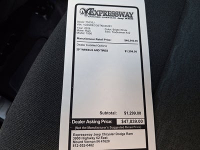 2026 RAM 1500 Tradesman 4x2 Quad Cab 6'4 Box