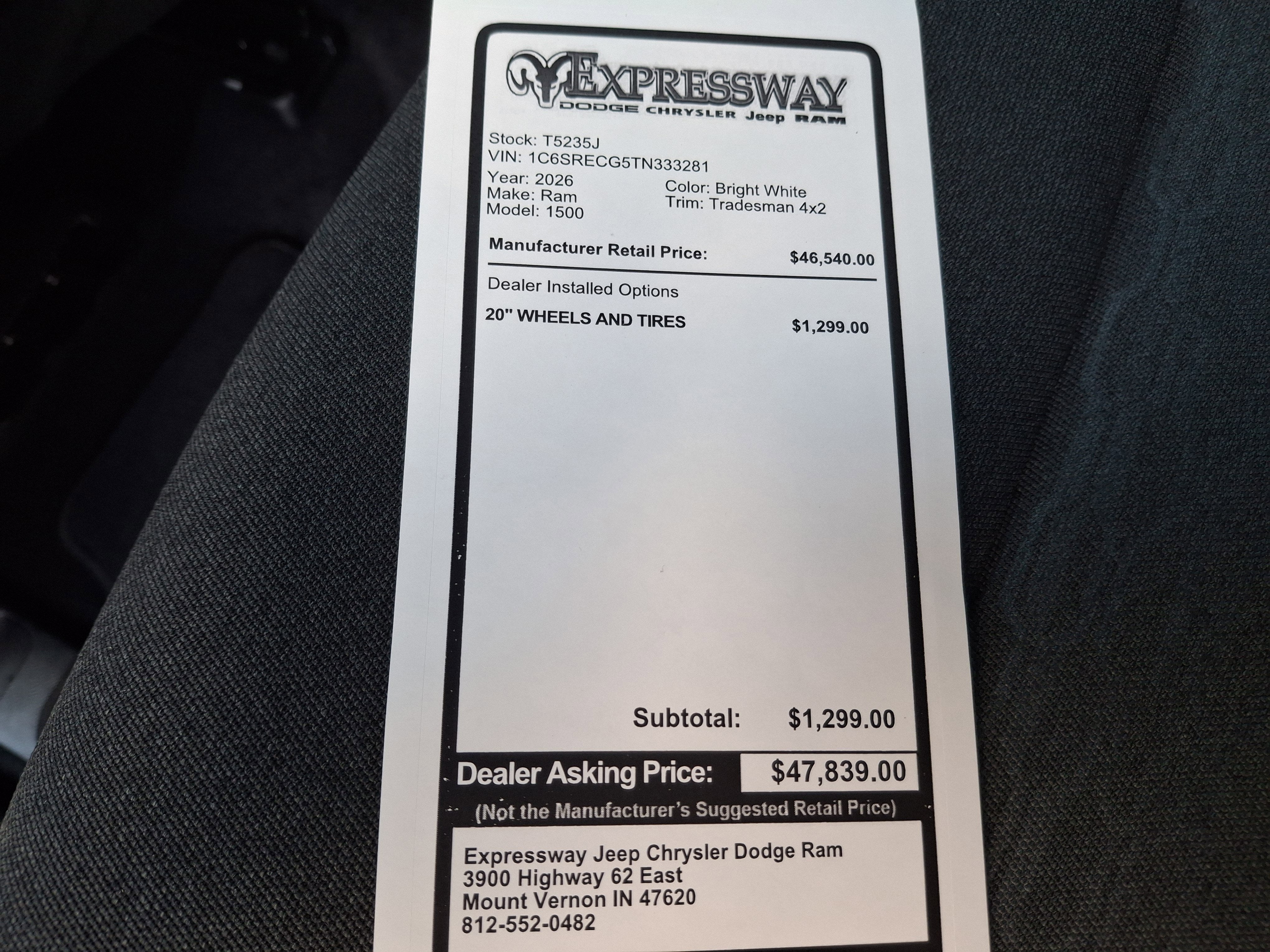 2026 RAM 1500 Tradesman 4x2 Quad Cab 6'4 Box