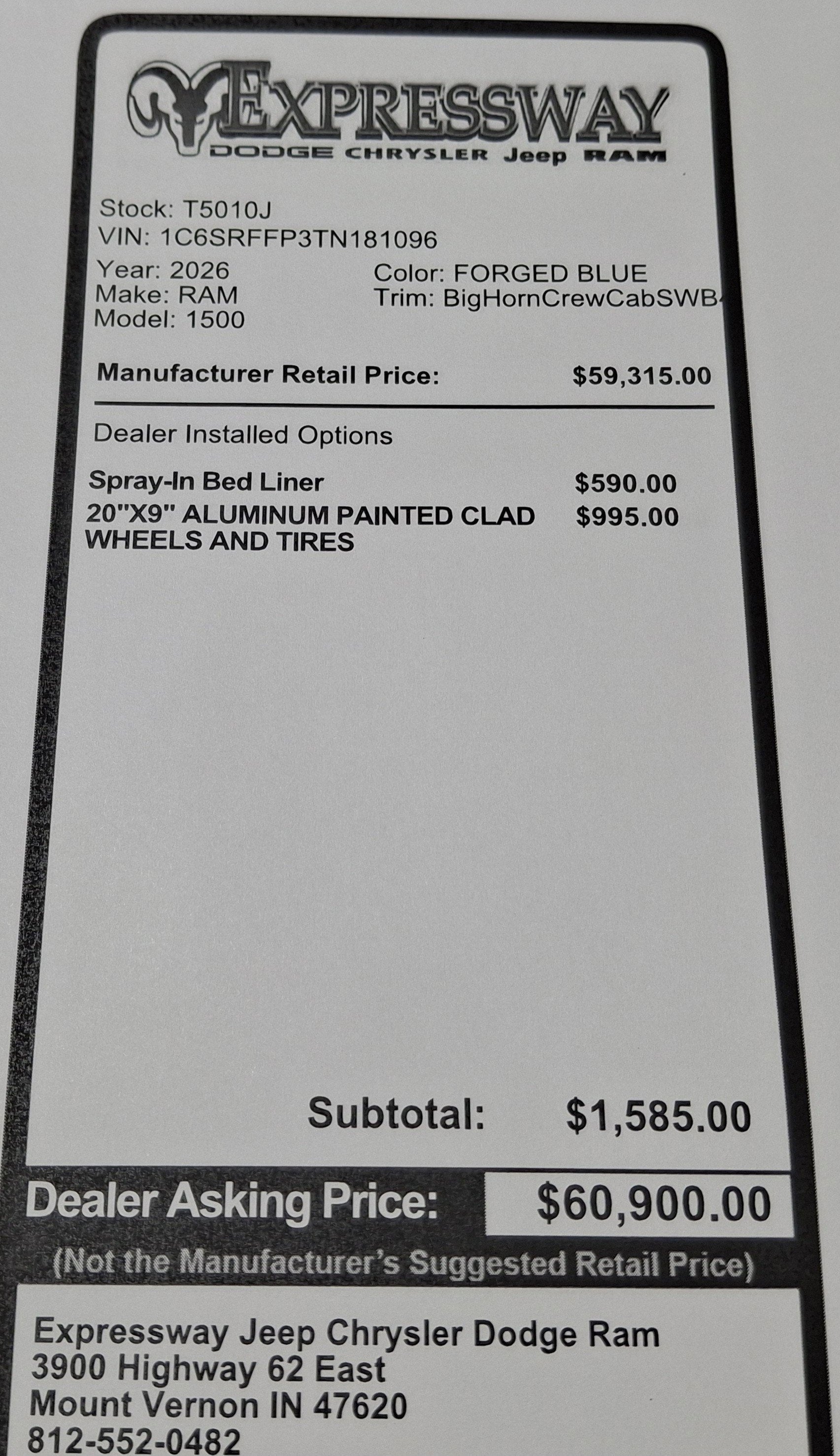 2026 RAM 1500 Big Horn 4x4 Crew Cab 5'7 Box