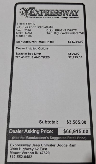 2026 RAM 1500 Big Horn 4x4 Crew Cab 5'7 Box