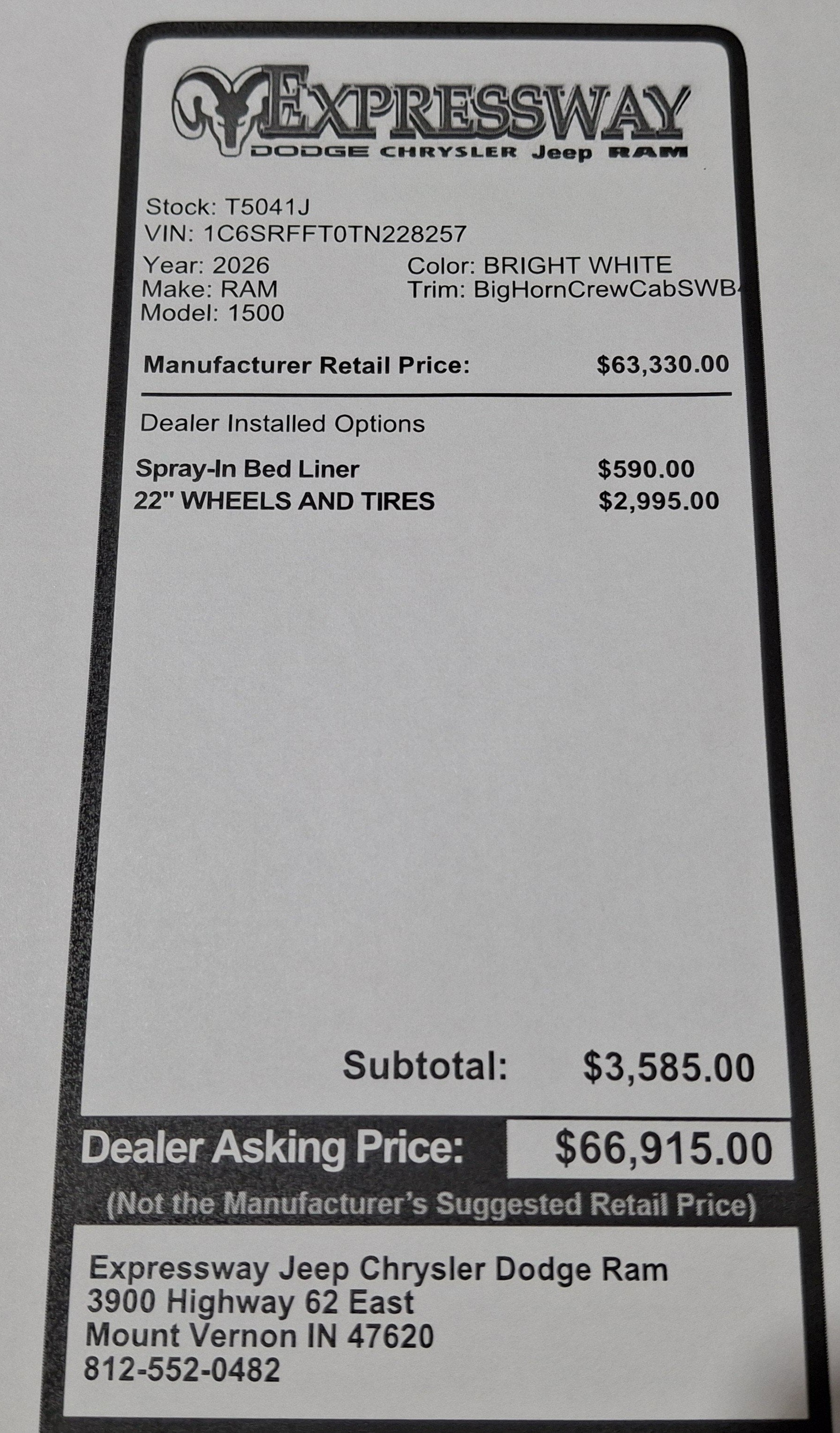 2026 RAM 1500 Big Horn 4x4 Crew Cab 5'7 Box