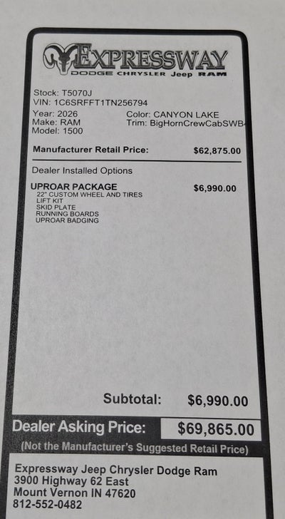 2026 RAM 1500 Big Horn 4x4 Crew Cab 5'7 Box