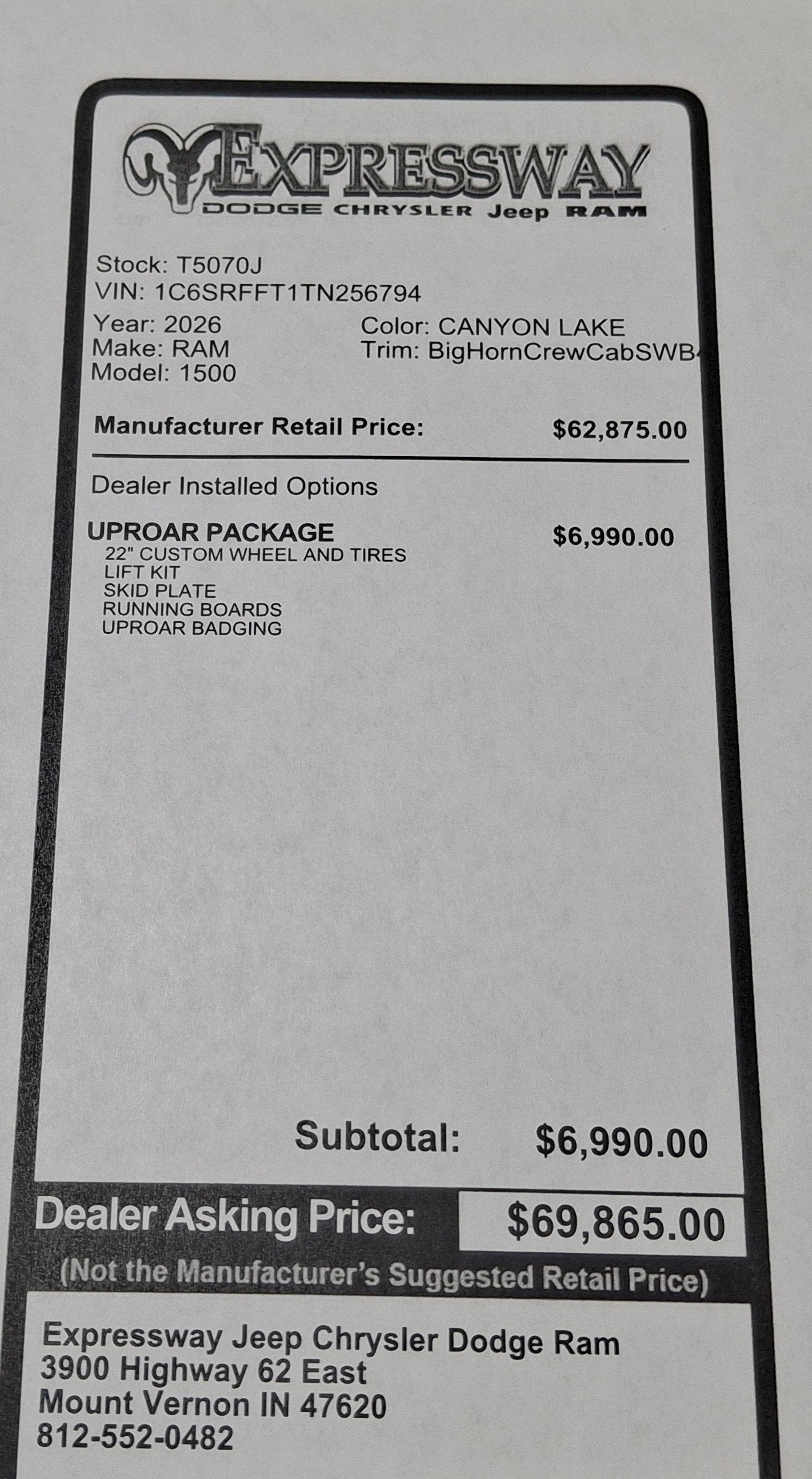 2026 RAM 1500 Big Horn 4x4 Crew Cab 5'7 Box