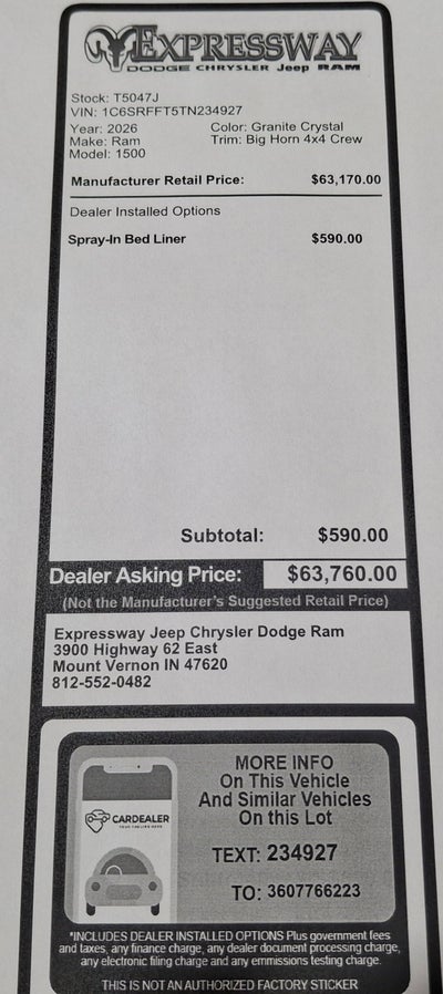 2026 RAM 1500 Big Horn 4x4 Crew Cab 5'7 Box