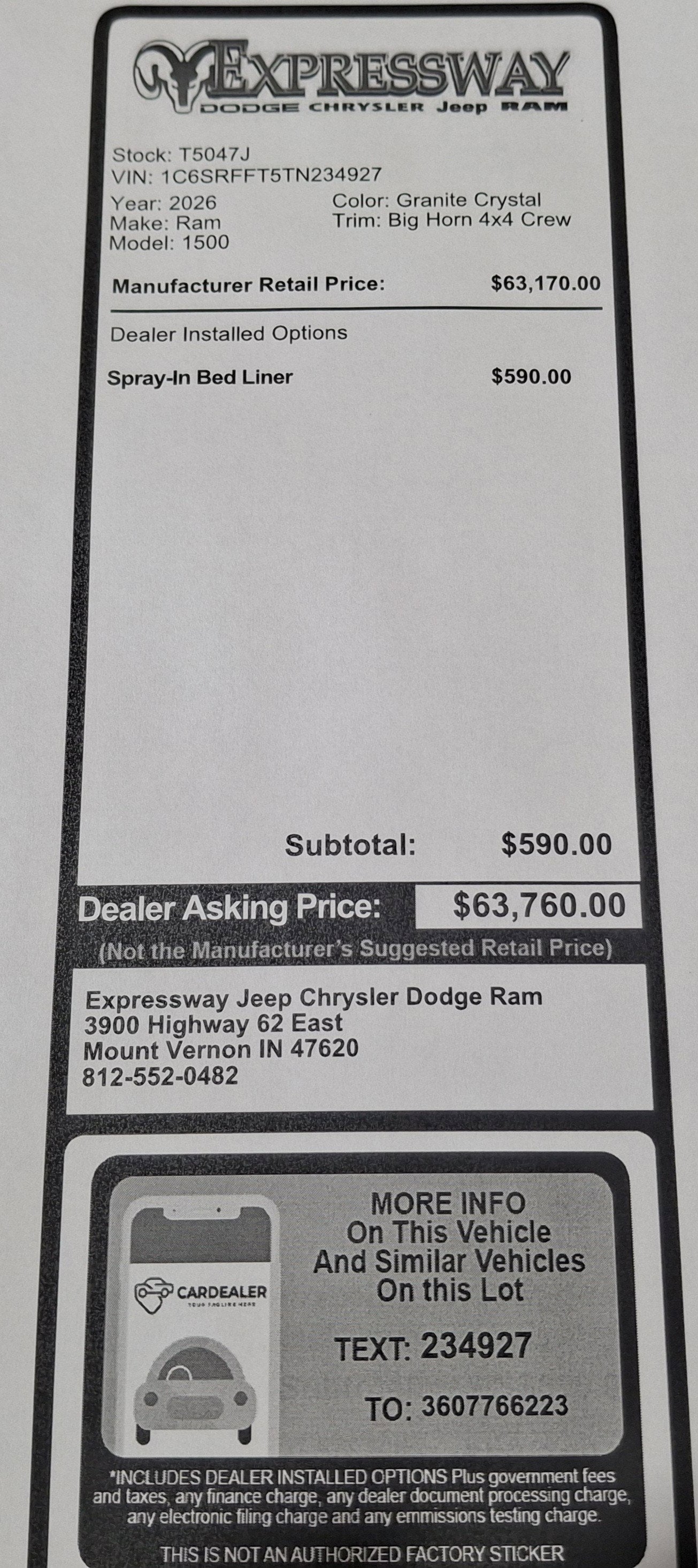 2026 RAM 1500 Big Horn 4x4 Crew Cab 5'7 Box