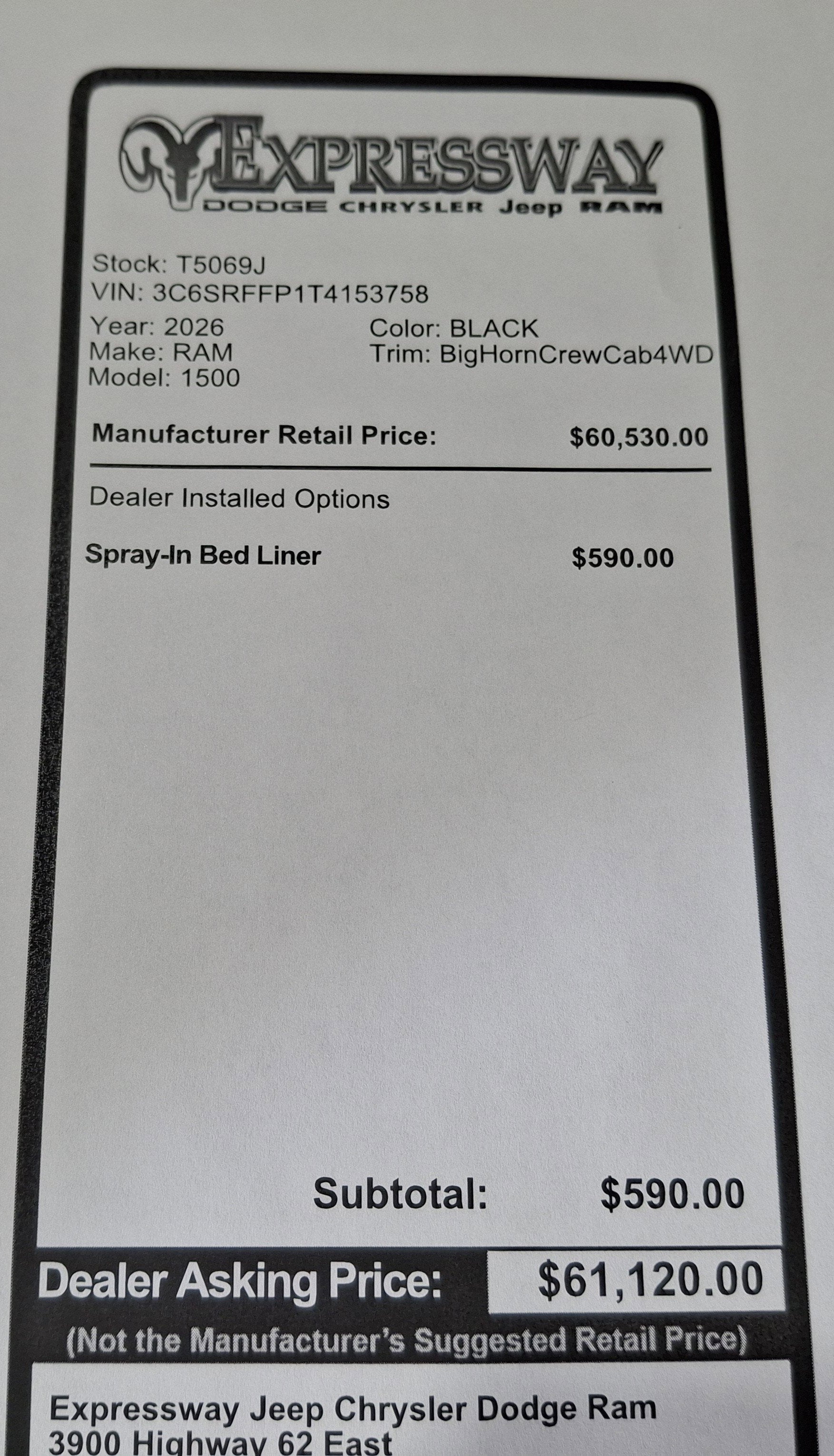 2026 RAM 1500 Big Horn 4x4 Crew Cab 5'7 Box