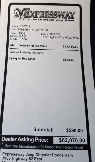 2026 RAM 1500 Big Horn 4x4 Crew Cab 5'7 Box