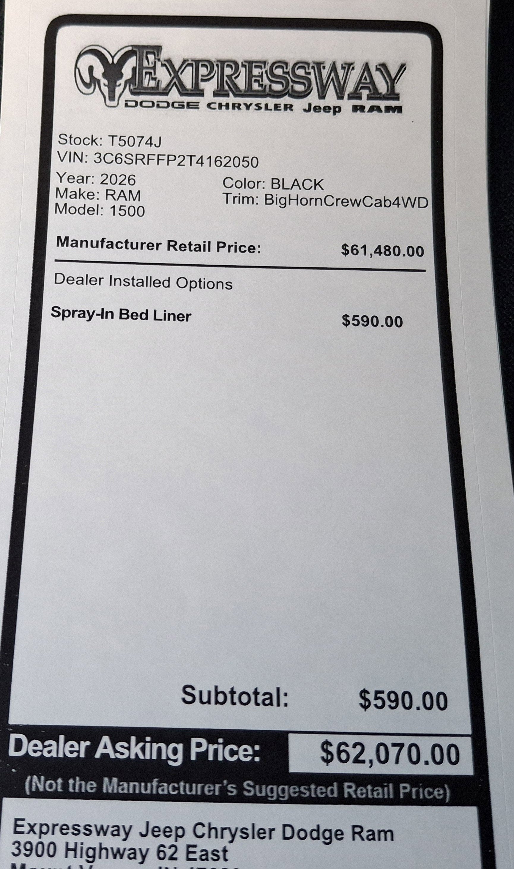 2026 RAM 1500 Big Horn 4x4 Crew Cab 5'7 Box