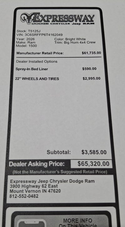 2026 RAM 1500 Big Horn 4x4 Crew Cab 5'7 Box