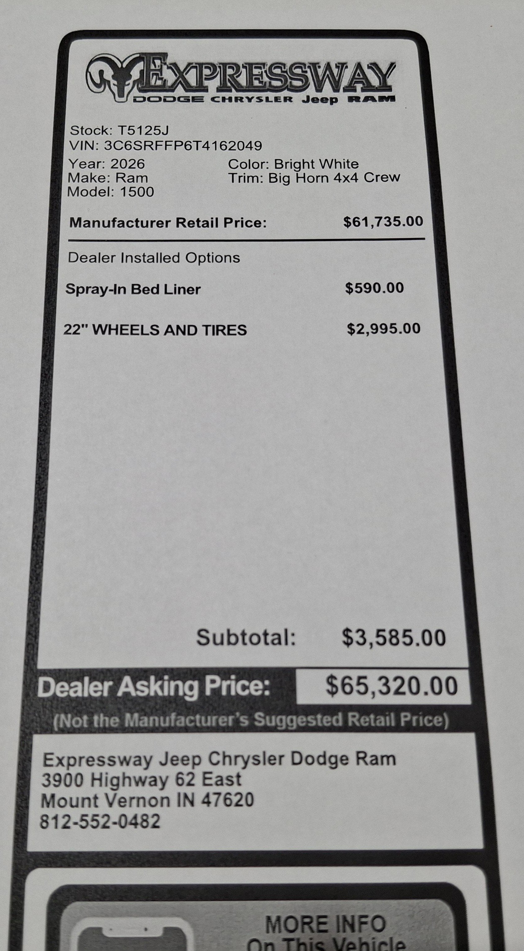 2026 RAM 1500 Big Horn 4x4 Crew Cab 5'7 Box