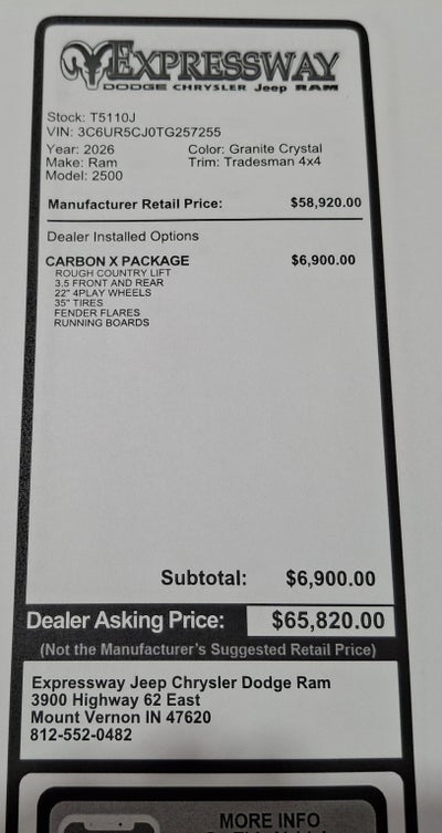 2026 RAM 2500 Tradesman 4x4 Crew Cab 6'4 Box