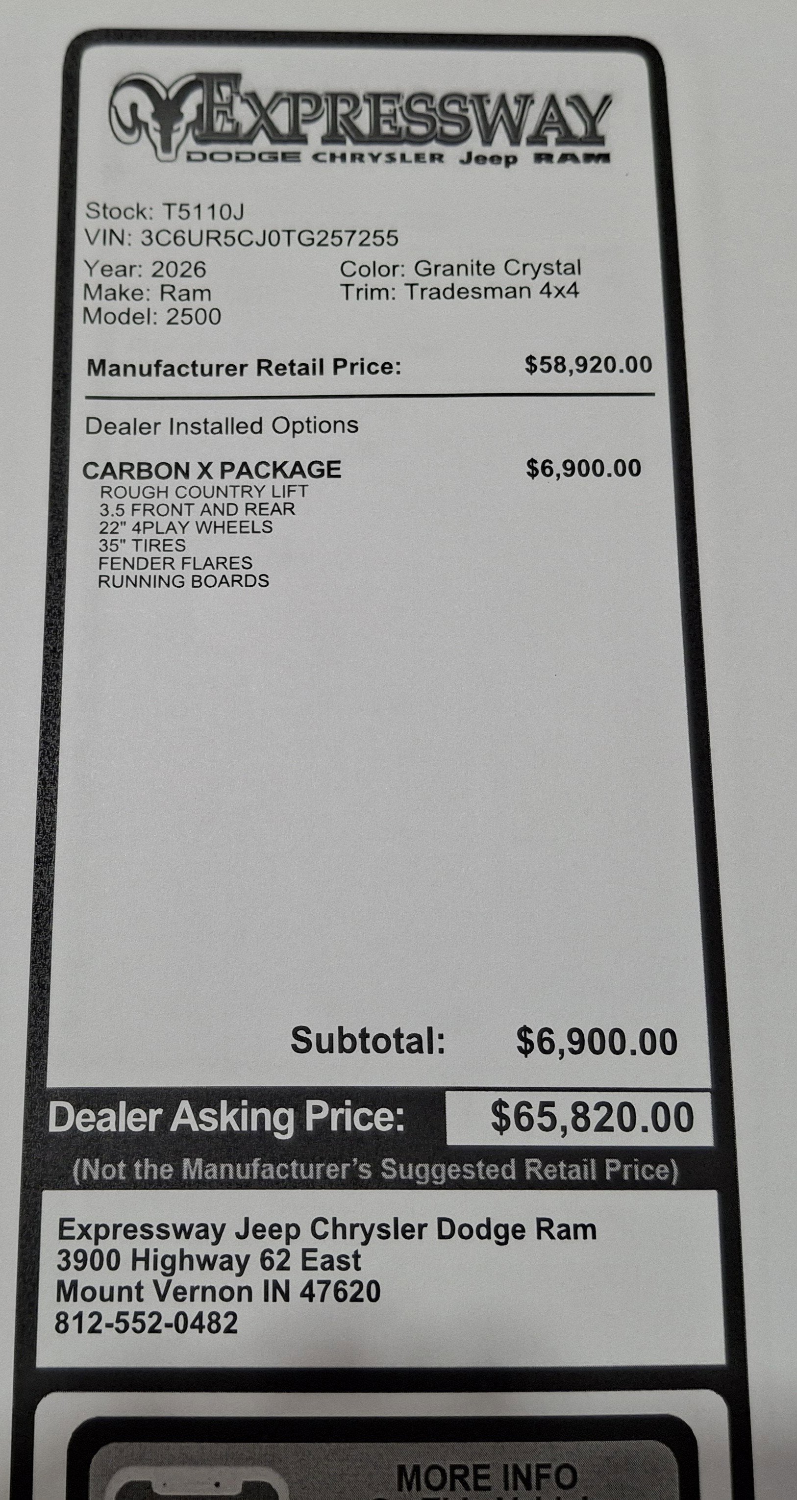 2026 RAM 2500 Tradesman 4x4 Crew Cab 6'4 Box