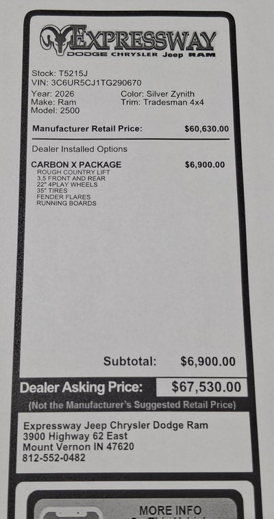 2026 RAM 2500 Tradesman 4x4 Crew Cab 6'4 Box