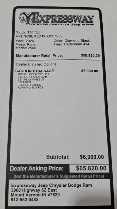 2026 RAM 2500 Tradesman 4x4 Crew Cab 6'4 Box