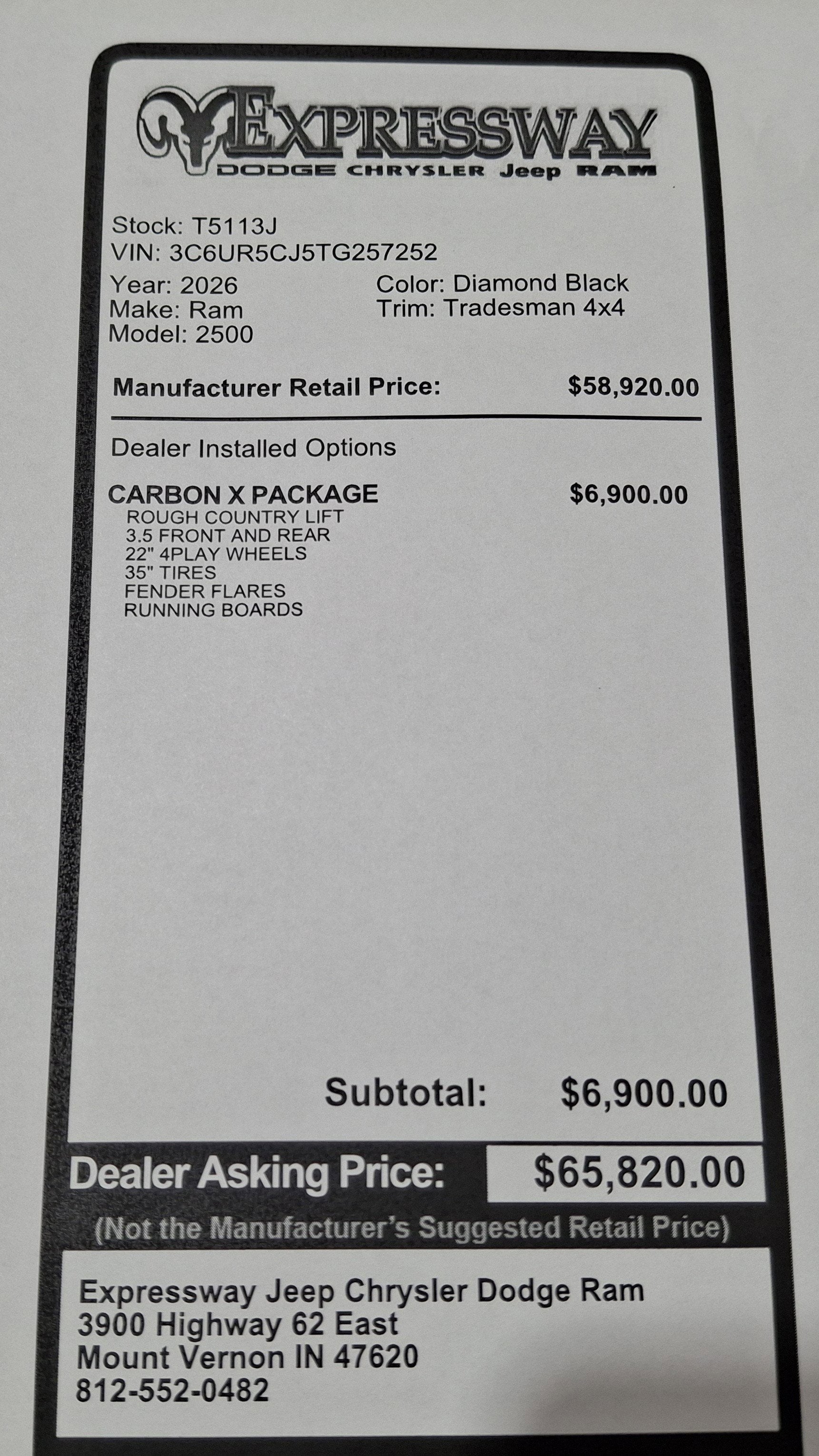 2026 RAM 2500 Tradesman 4x4 Crew Cab 6'4 Box