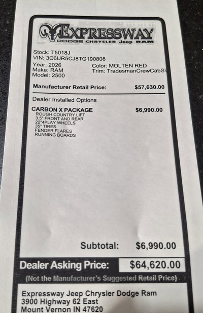 2026 RAM 2500 Tradesman 4x4 Crew Cab 6'4 Box