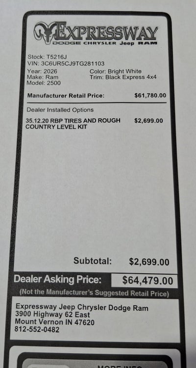 2026 RAM 2500 Black Express 4x4 Crew Cab 6'4 Box
