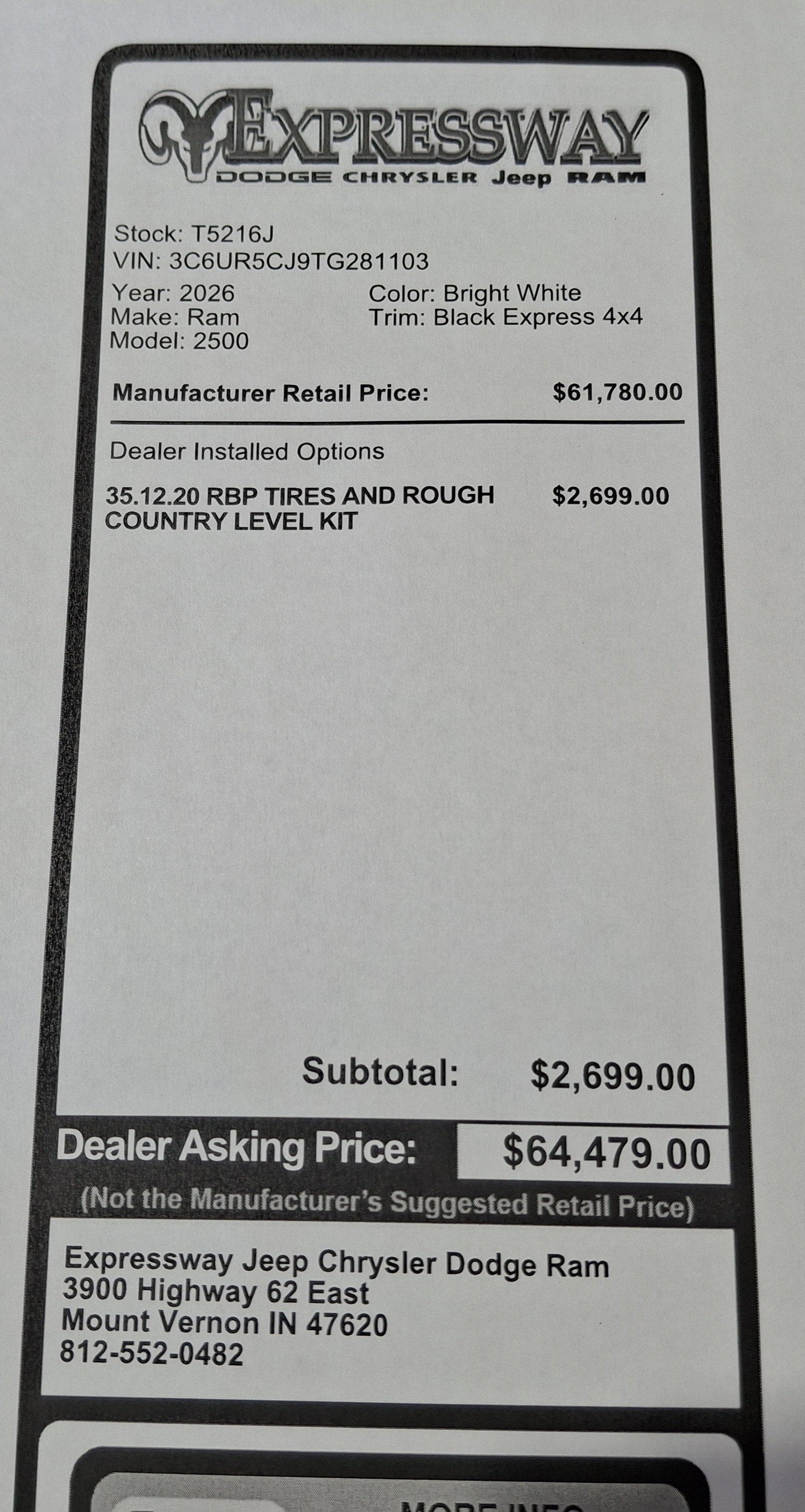 2026 RAM 2500 Black Express 4x4 Crew Cab 6'4 Box